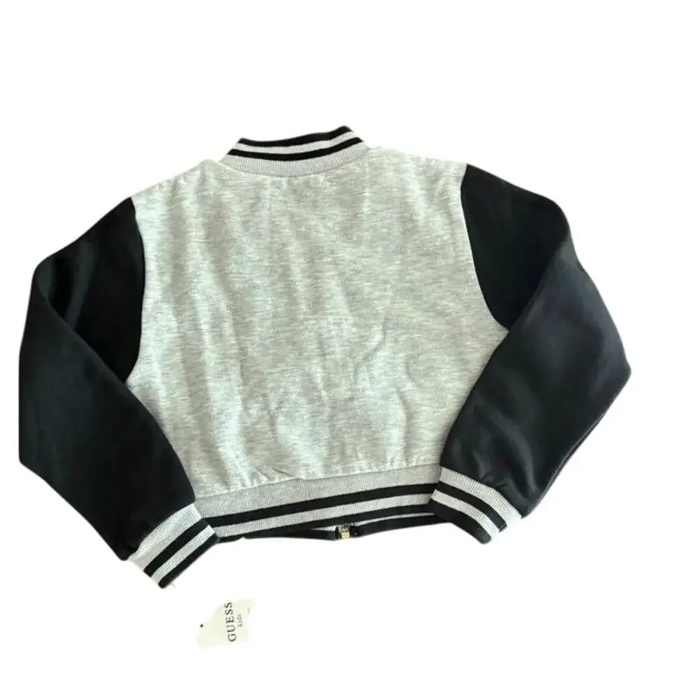 Guess Kids Gray Black Varsity Zip Jacket NWT Size 6X Logo Jacket